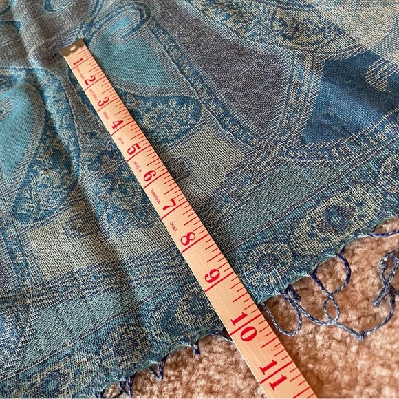 Blue & Silver Metallic Large Scarf – Boho Paisley Wrap70" x 27" - Picture 8 of 9